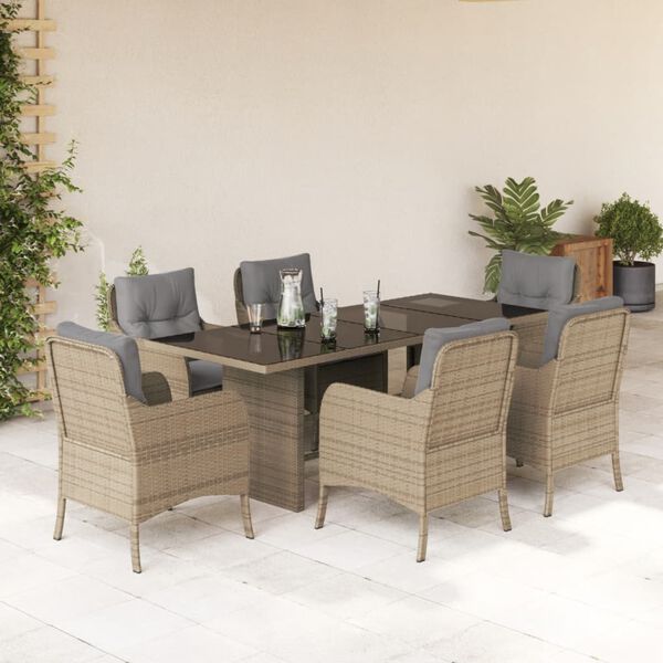 vidaXL Ensemble &agrave; manger de jardin et coussins 7 pcs beige poly rotin