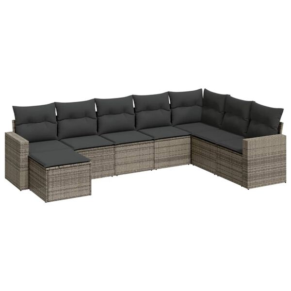 vidaXL Salon de jardin 8 pcs avec coussins gris r&eacute;sine tress&eacute;e