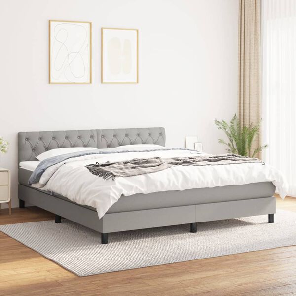 vidaXL Sommier &agrave; lattes de lit avec matelas Gris clair 160x200cm Tissu