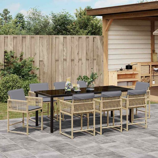 vidaXL Ensemble de salle à manger pour jardin 9 pcs Beige polyrotin