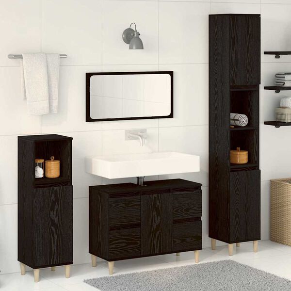 vidaXL Ensemble de mobilier de salle de bain 3 pcs Ch&ecirc;ne noir