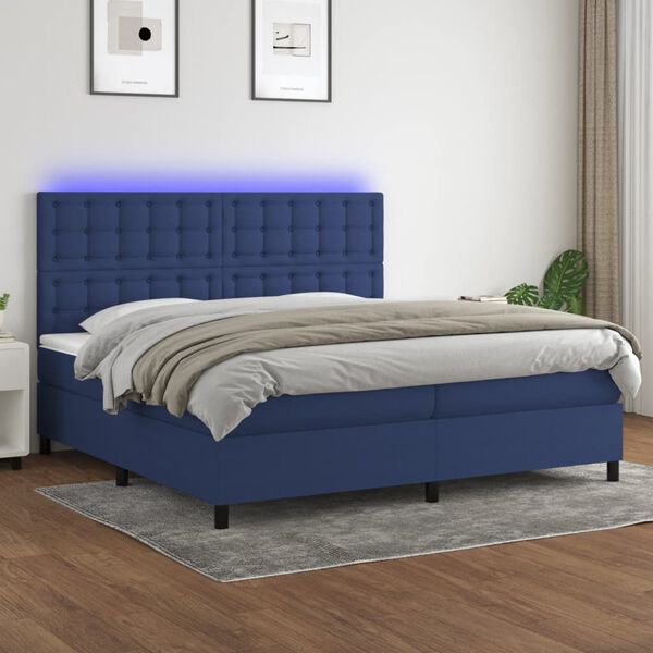 vidaXL Sommier &agrave; lattes de lit et matelas et LED Bleu 200x200 cm Tissu