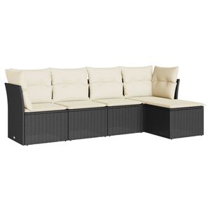 vidaXL Salon de jardin 5 pcs avec coussins noir r&eacute;sine tress&eacute;e