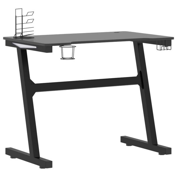 vidaXL Bureau de jeu à LED avec pieds en forme de Z Noir 90x60x75 cm