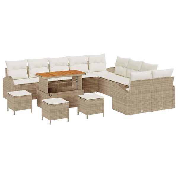 vidaXL Ensemble de canap&eacute; de jardin avec coussin 14 pcs Beige et cr&egrave;me