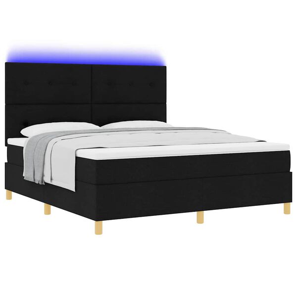 vidaXL Lit &agrave; ressort LED avec matelas Noir 180 x 200 cm tissu