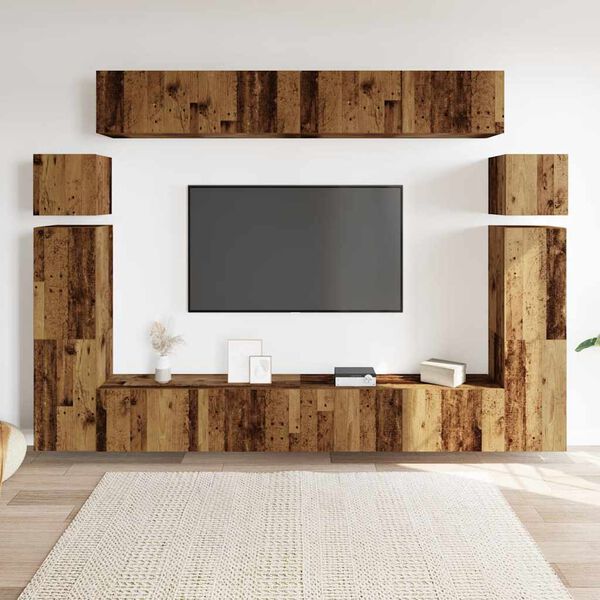 vidaXL Ensemble de meuble TV mural 8 pcs vieux bois bois d'ing&eacute;nierie