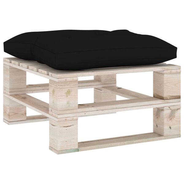 vidaXL Repose-pied palette de jardin avec coussin noir Bois de pin
