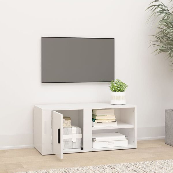 vidaXL Meuble TV Blanc brillant 80x31,5x36 cm Bois d'ingénierie