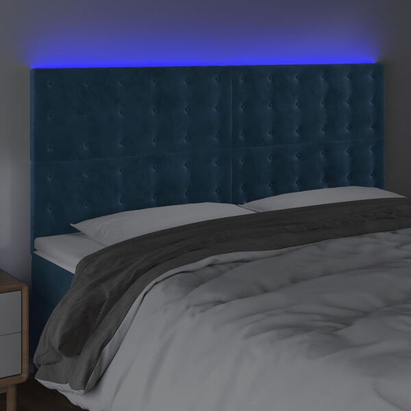 vidaXL T&ecirc;te de lit &agrave; LED Bleu fonc&eacute; 180x5x118/128 cm Velours