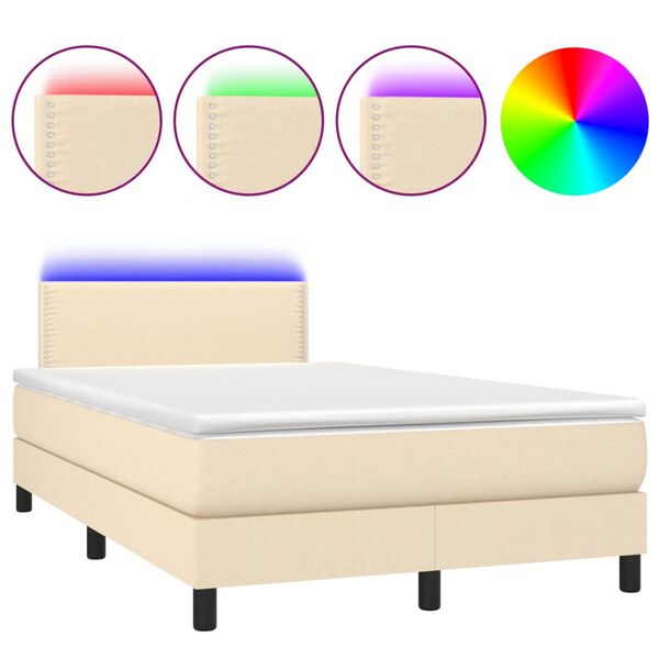 vidaXL Sommier &agrave; lattes de lit matelas et LED cr&egrave;me 120x190 cm tissu
