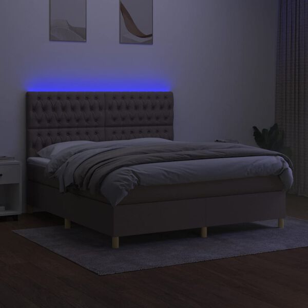 vidaXL Sommier &agrave; lattes de lit et matelas et LED Taupe 160x200cm Tissu