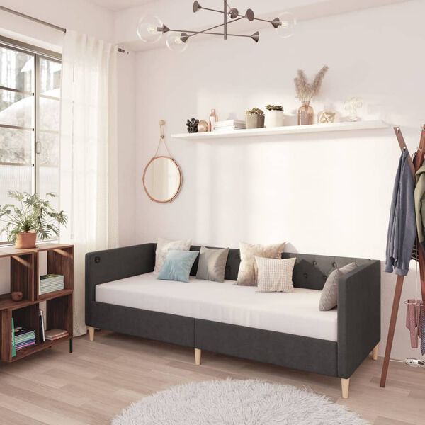 vidaXL Lit avec USB Gris fonc&eacute; Tissu 90x200 cm