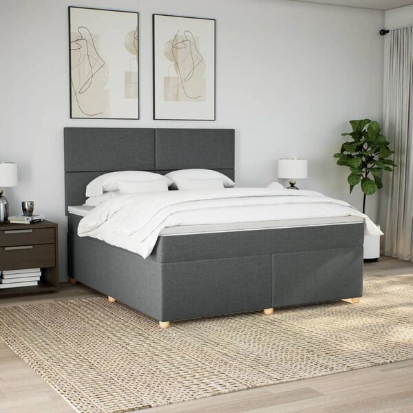 vidaXL Sommier &agrave; lattes de lit avec matelas Gris fonc&eacute; 180x200cm Tissu