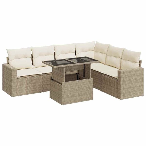 vidaXL Salon de jardin avec coussins 7 pcs beige r&eacute;sine tress&eacute;e
