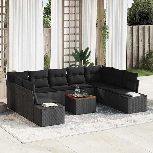 vidaXL Ensemble de canap&eacute; de jardin avec coussin 10 pcs Noir polyrotin