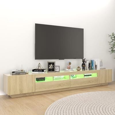 vidaXL Meuble TV avec lumières LED Chêne sonoma 260x35x40 cm