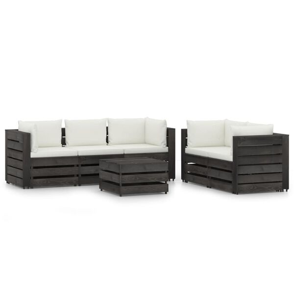 vidaXL Salon de jardin 6 pcs avec coussins Bois impr&eacute;gn&eacute; de gris