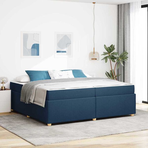 vidaXL Cadre de lit avec matelas Bleu 200 x 200 cm tissu