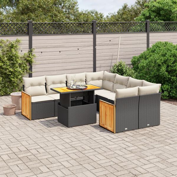 vidaXL Salon de jardin 9 pcs avec coussins noir r&eacute;sine tress&eacute;e