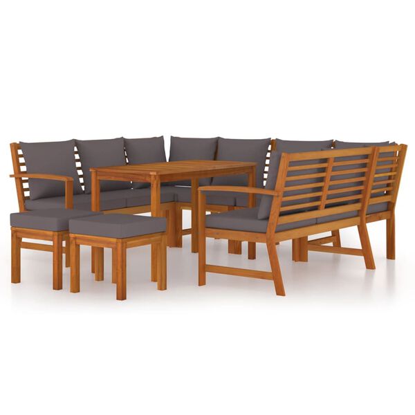vidaXL Ensemble à manger de jardin coussins 9 pcs Bois acacia