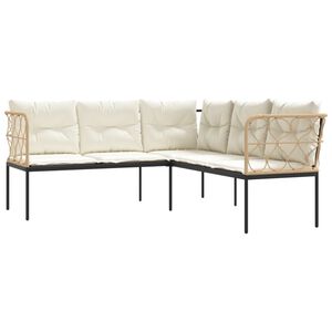 vidaXL Canap&eacute; de jardin avec coussins forme de L noir acier textil&egrave;ne