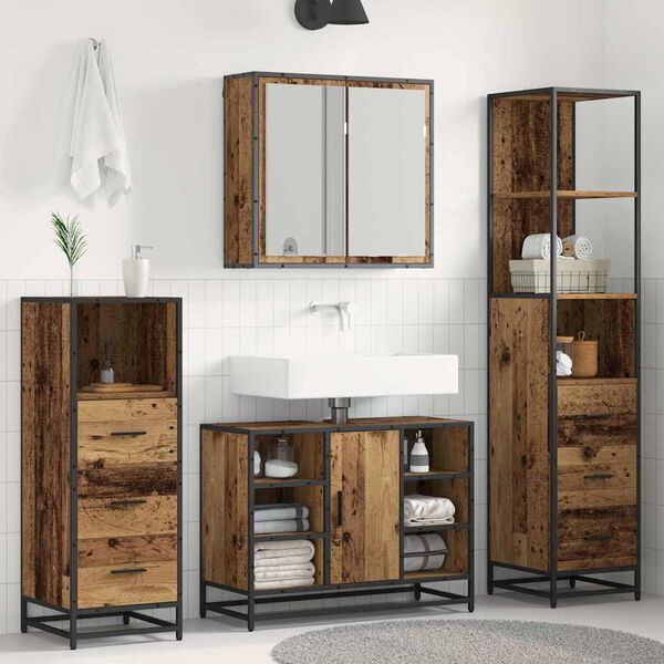 vidaXL Ensemble de mobilier de salle de bain 3 pcs Bois Ancien