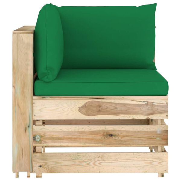 vidaXL Salon de jardin 10 pcs avec coussins Bois impr&eacute;gn&eacute; de vert