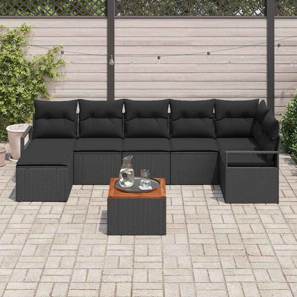 vidaXL Ensemble de canap&eacute; de jardin avec coussin 8 pcs Noir Poly rotin