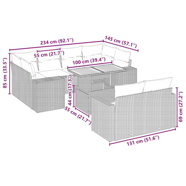 vidaXL Salon de jardin 11 pcs avec coussins beige r&eacute;sine tress&eacute;e