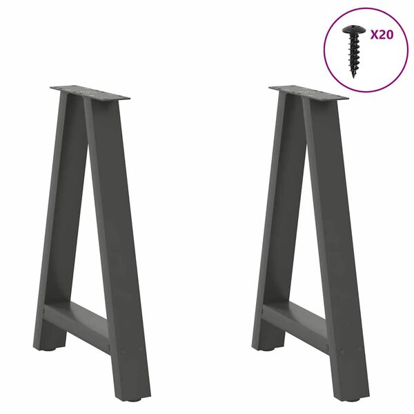 vidaXL Pieds de table &agrave; manger en forme de A 2 pi&egrave;ces Anthracite 50 x (72-73) cm Acier