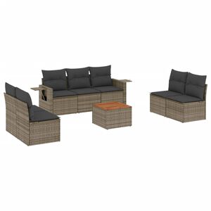 vidaXL Salon de jardin 8 pcs avec coussins gris r&eacute;sine tress&eacute;e