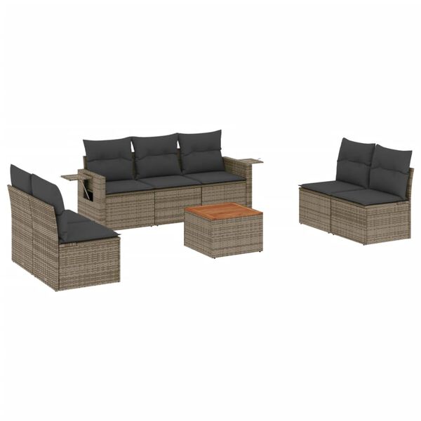 vidaXL Salon de jardin 8 pcs avec coussins gris r&eacute;sine tress&eacute;e