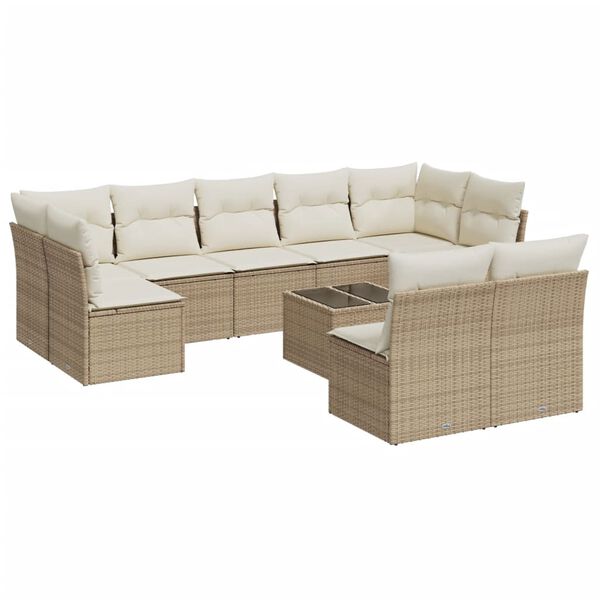 vidaXL Salon de jardin avec coussins 10 pcs beige r&eacute;sine tress&eacute;e