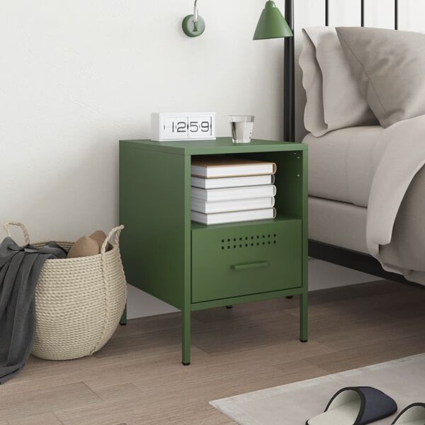 vidaXL Table de chevet vert olive 36x39x50,5 cm acier