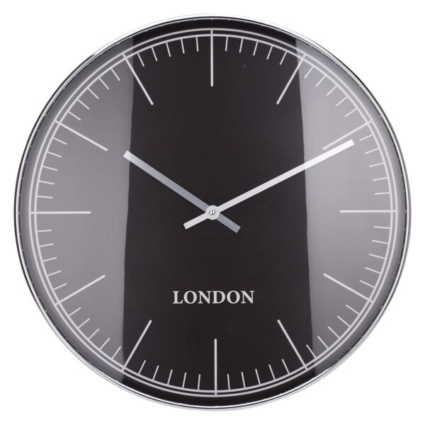 H&S Collection Horloge murale cadre argent&eacute; London noir et argent&eacute;
