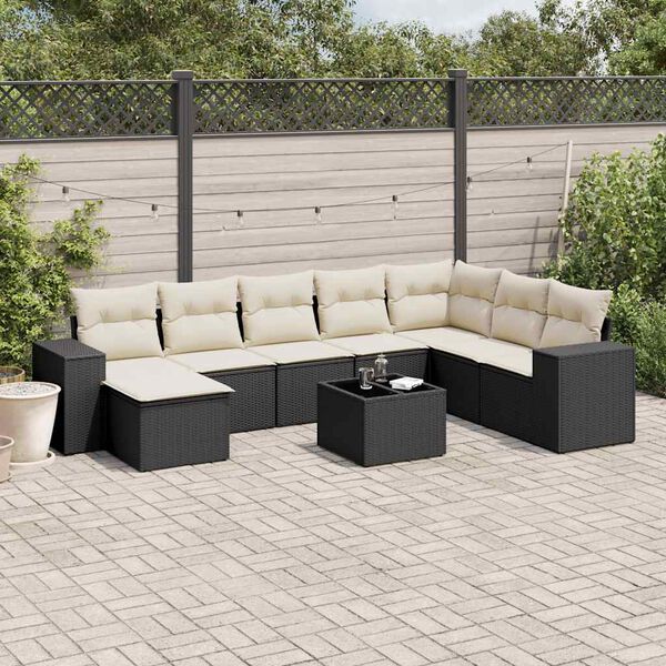 vidaXL Salon de jardin 9 pcs avec coussins noir r&eacute;sine tress&eacute;e