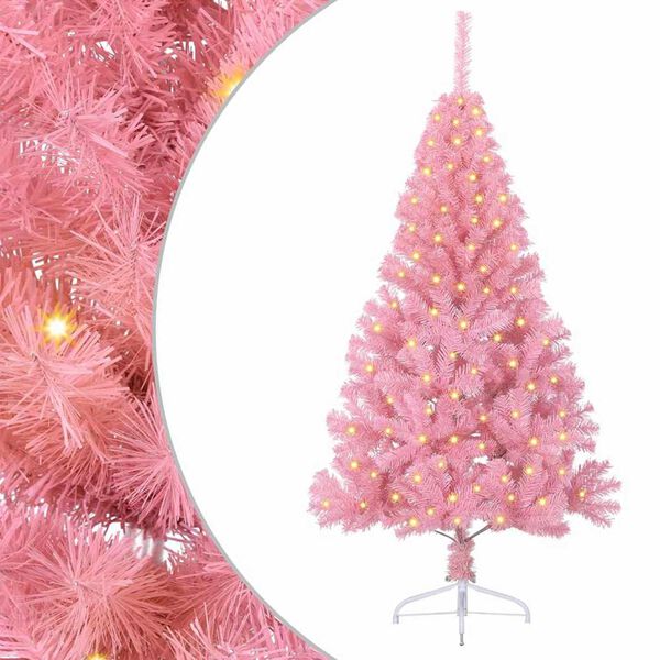 vidaXL Sapin de No&euml;l artificiel pr&eacute;-&eacute;clair&eacute; Rose 120 cm PVC