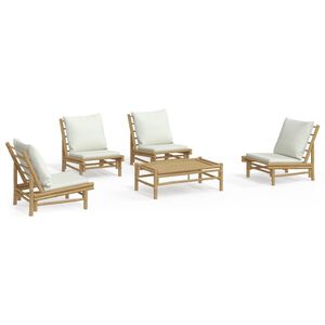 vidaXL Salon de jardin 5 pcs avec coussins blanc cr&egrave;me bambou