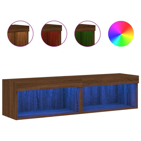 vidaXL Meubles TV avec lumi&egrave;res LED 2 pcs ch&ecirc;ne marron 60x30x30 cm