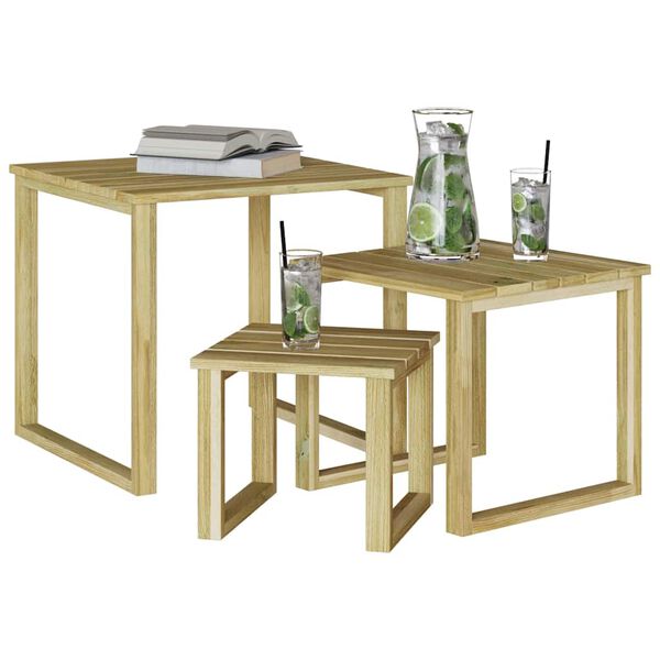 vidaXL table 3 pcs Naturel Pin&egrave;de impr&eacute;gn&eacute;e