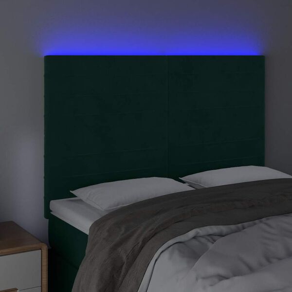 vidaXL T&ecirc;te de lit &agrave; LED Vert fonc&eacute; 144x5x118/128 cm Velours