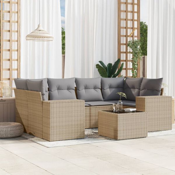 vidaXL Salon de jardin avec coussins 7 pcs beige r&eacute;sine tress&eacute;e