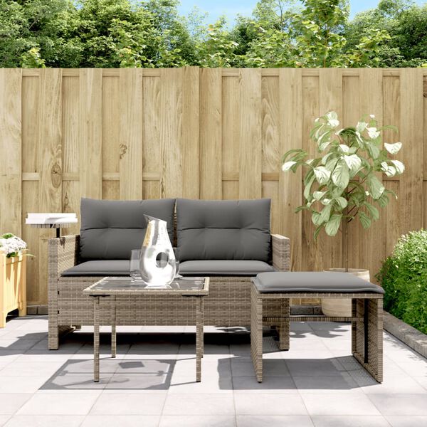 vidaXL Salon de jardin avec coussins 3 pcs gris r&eacute;sine tress&eacute;e