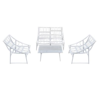 Ensemble Chaise et Table en Rotin Blanc pour Extérieur Set de 4 pièces