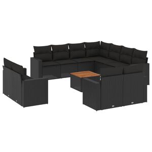 vidaXL Salon de jardin 12 pcs avec coussins noir r&eacute;sine tress&eacute;e