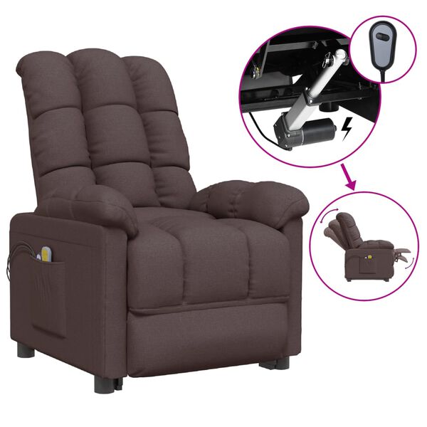 vidaXL Fauteuil &eacute;lectrique de massage Marron fonc&eacute; Tissu