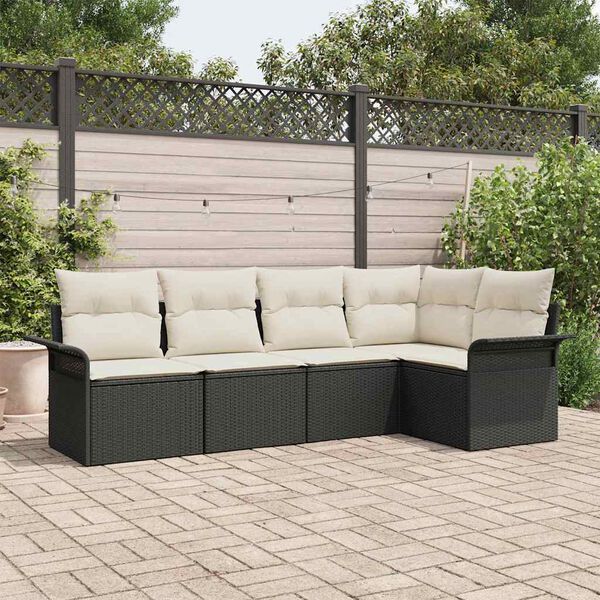 vidaXL Ensemble de canap&eacute; de jardin avec coussin 5 pcs Noir polyrotin
