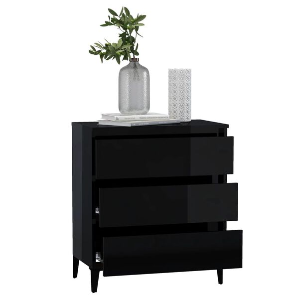 vidaXL Buffet Noir brillant 60x35x69 cm Bois d&rsquo;ing&eacute;nierie