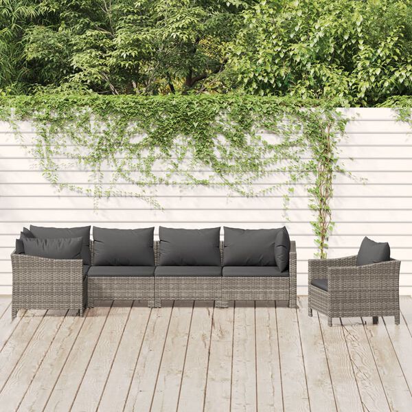 vidaXL Salon de jardin 6 pcs avec coussins Gris R&eacute;sine tress&eacute;e